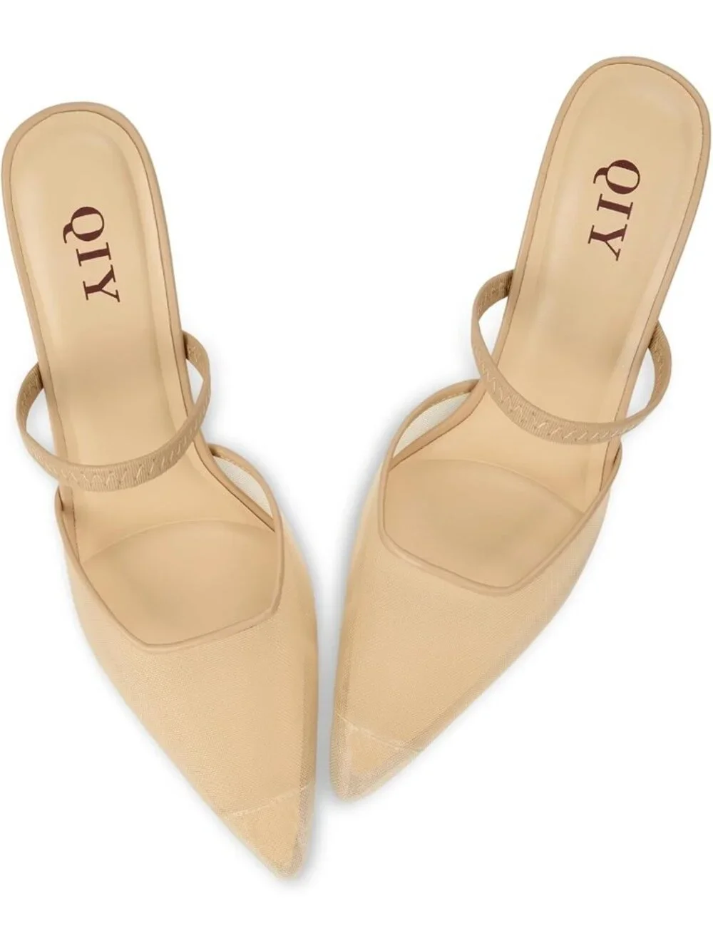 Women's Apricot Pointed Toe Slingback Stiletto Pumps Slip On Heeled Mule Shoes